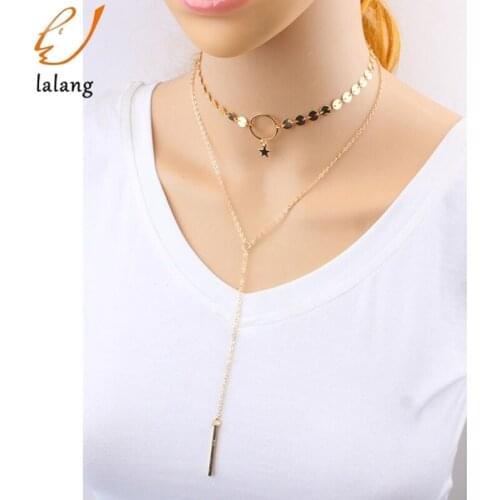 2021New Round Coin Chokers Necklace Collares Bar Pendant Multilayers Statement Long Chain Tassel Clavicle Necklace Women Jewelry