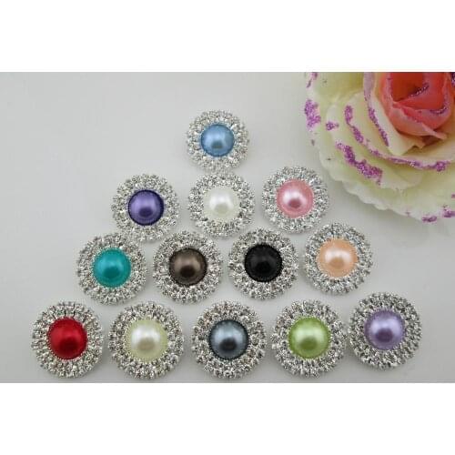 5pcs Double Round 13 Colors Pearl flatback Rhinestone Button Sewing Craft(25mm