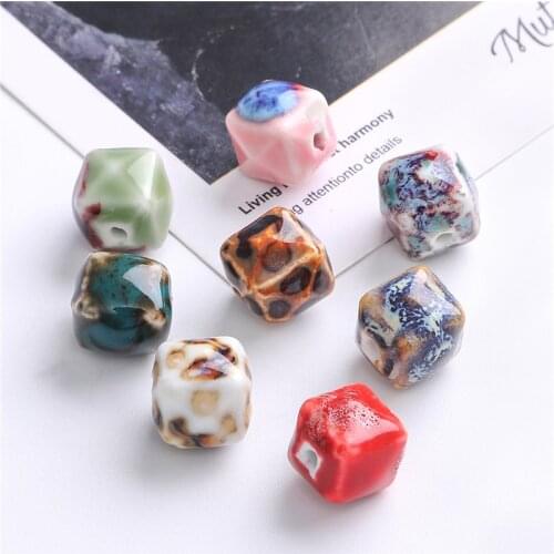 5Pcs13mm Square Chinese Ceramic Porcelain Beads Handmade DIY for Earring Necklace Bracelet Jewerlry Craft Making Accessories