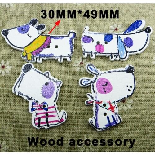 50pcs hand drawing dog buttons 2 Holes pattern cartoons Wood Sewing Button Scrapbooking charms WCF-410