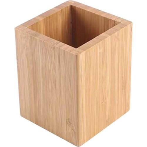 Bamboo Pen Pencil Holder Makeup Brush Storage Office Stationery Organizer Square Container