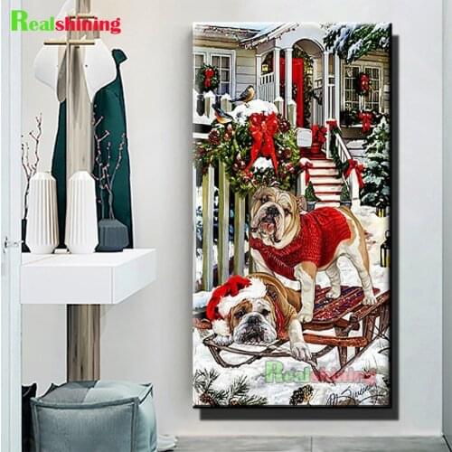 Large Diamond embroidery Snow House Bulldogs Christmas Gift 5d diamond painting full drills Diy diamond mosaic Dog N2201