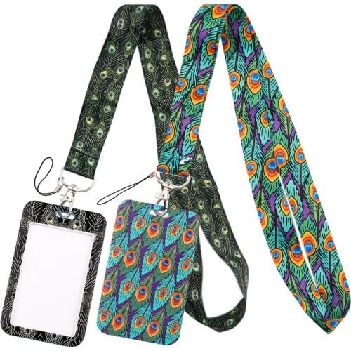 DZ1938 Peacock feather Key lanyard Car Keychain Personalise Office ID Card Pass Gym Mobile Phone Key Ring Badge Holder Jewelry