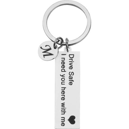 Personalized Drive Safe I Need You Here With Me Couples Keychain Custom A-Z Keychain Husband Boyfriend Gift Stainless Steel