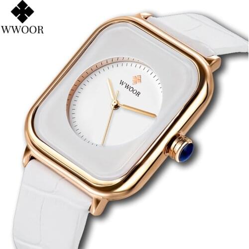 WWOOR 2021 New Fashion Women Watches Top Brand Luxury Square Quartz Watch Women White Leather Watch Ladies Sports Big Wristwatch