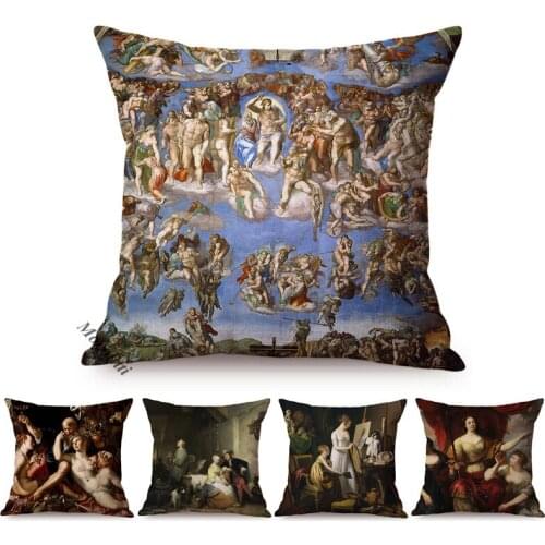 Europe Renaissance Famous Oil Painting Art Cushion Cover Vintage Nation Woman Life Pattern Print Sofa Chair Car Seat Pillow Case