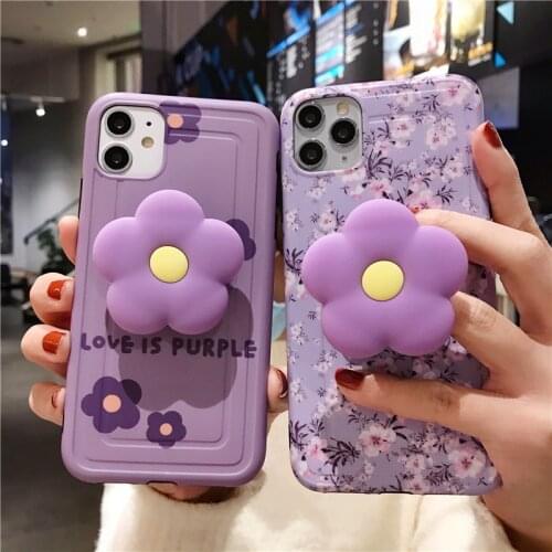 3D Luxury cute cartoon purple Flowers Soft silicone phone case for iphone X XR XS 11 Pro Max 7 8 plus SE 2020 Holder cover coque