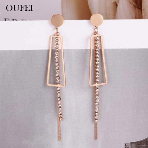 OUFEI Rose Gold Long Earrings For Women Drop Earrings 2019 Fashion Jewelry Accessories Stainless Steel Jewelry Woman Charms