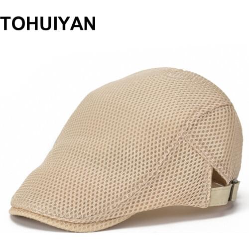 TOHUIYAN Breathable Mesh Newsboy Cap Men Boina Cabbie Cap Summer Autumn Streetwear Golf Hat Gorras Planas Flat Caps for Women