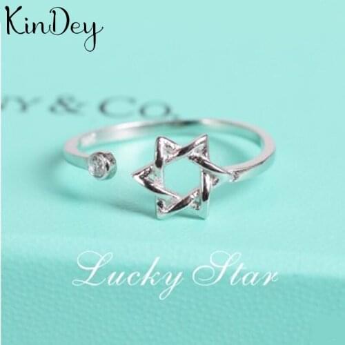 Kindey Bohemian Vintage Silver Color David Star Rings For Women Gifts Girls Open Retro Antique Rings Wedding Jewelry