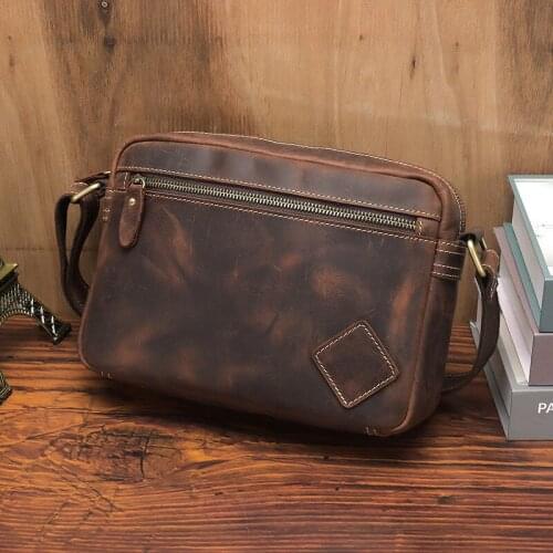 Leather Men Shoulder Bag Genuine Retro Europe America Zipper Messenger Bags Casual Outdoor Travel Male Side Bags