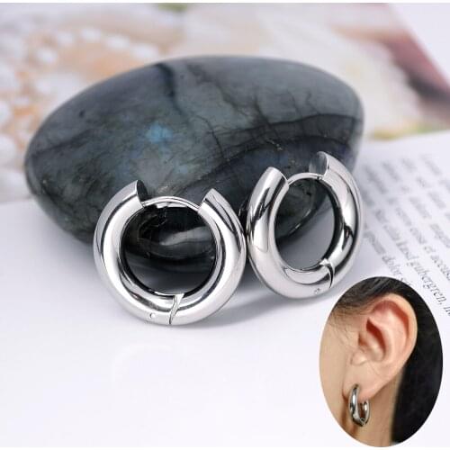 2pcs Gold Silver Color 316L Stainless Steel Round Surgical Hoop Earrings Korean Cute 4-5mm thick Circle Ear Buckle Punk Jewelry