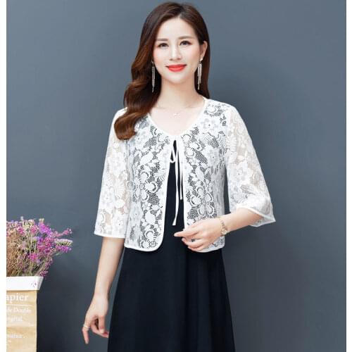 Lace Cardigan Women Thin O-neck Short Sleeve Shawl Coat Summer Beach Sunscreen Clothing Air Conditioning Shirt Plus Size 5XL