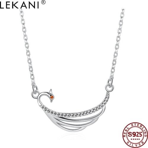 LEKANI 100% 925 Sterling Silver Little Bird Animal 5a+Cubic Zirconic Pendant Necklaces Ethnic Style Birthday Present Hot Sale