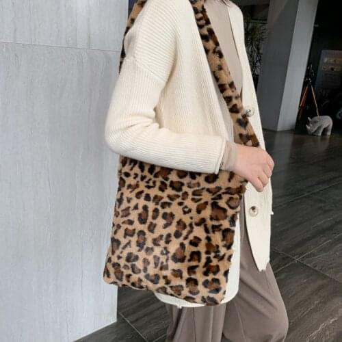 Leopard Plush Shoulder Bags for Womens Autumn And Winter Fashion ladies Vintage Handbags women Large Capacity Messenger Bag
