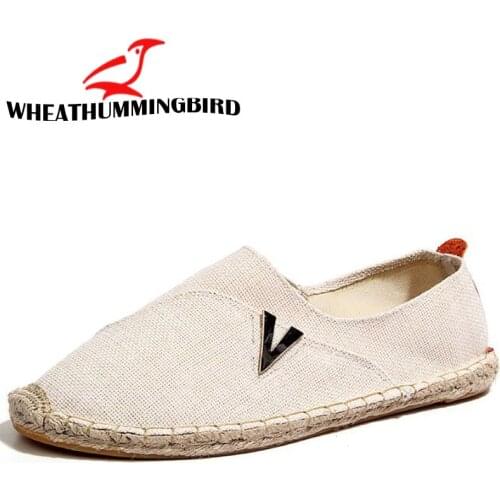 New Summer Embroider Espadrilles Canvas Men Loafers Shoes Breathable Mens Casual Shoes Linen Fisherman Flat Shoes LA-15