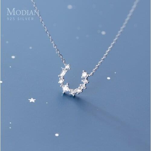 Modian Sparkling Zircon Letter “U” Shape Sterling Silver 925 Pendant Necklace for Women Free Size Necklace Fine Jewelry Bijoux