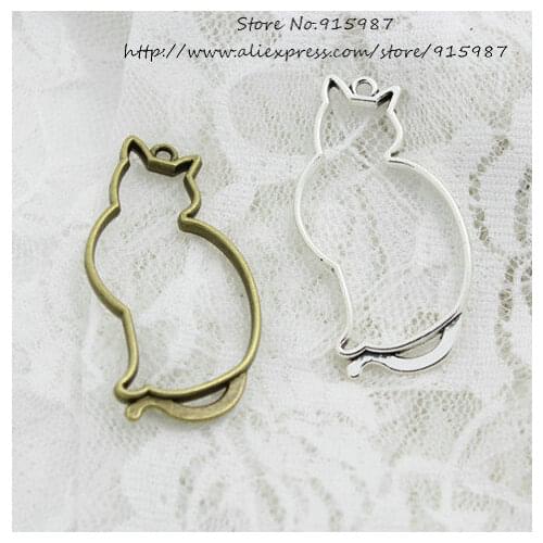 Sweet Bell (20 pieces/lot) 27*53mm Antique Alloy Hollow Big Cat Charm Pendant Jewelry Making Pendant 3C417