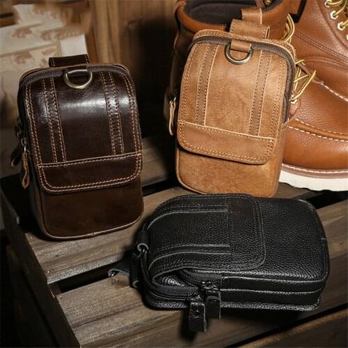 Waist Pack Mens Casual Bag Travel Purse genuine leather Belt Zipper Fanny Multifunction Pack Phone Pocket male Wearable Belt