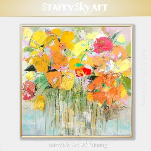 Professional Artist Hand-painted Modern Abstract Colorful Flowers Acrylic Painting Rich Colors Abstract Floral Acrylic Painting