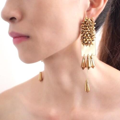 MANILAI Boho Statement Earrings For Women Long Bead Hanging Long Dangle Earrings Fashion Wedding Crystal Earring Cluster Jewelry