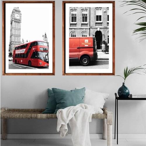 SVITY Modern Canvas Painting Black Red Bus Retro Building Rectangle Single Poster Unframed For Living Room Bedroom Home Decor