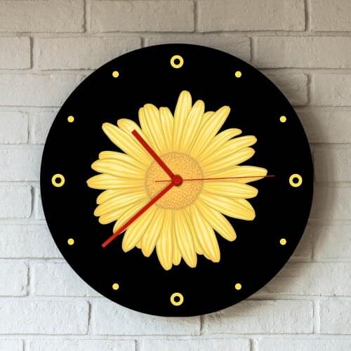 Modern Design Sunflower Yellow Daisy Flower Printed Large Wall Clocks Watch Quiet Sweep Quartz Horologe Home Decor Free Shipping