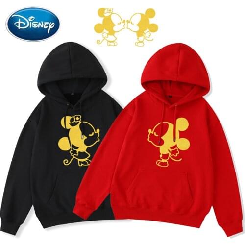 Disney Sweatshirt Harajuku Gold Minnie Mickey Mouse Cartoon Print Hooded Pullover Long Sleeve Fashion Unisex Women Tops 3 Colors