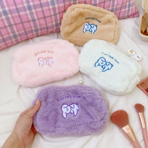 Korea Bear Dog Women Cosmetic Bag Japanese Cute Bear Pencil Pen Makeup Storage Organizer Bag Pouch For Student Girls Bag