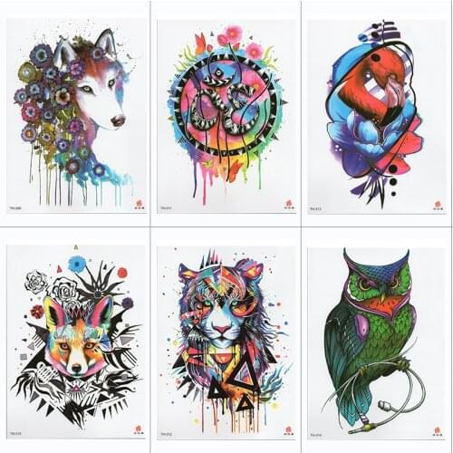Waterproof Temporary Tattoo Sticker Samll Arm Sleeve Tattoo Fox Tiger Animal Full Flower Tatoo Body Art Tattoo