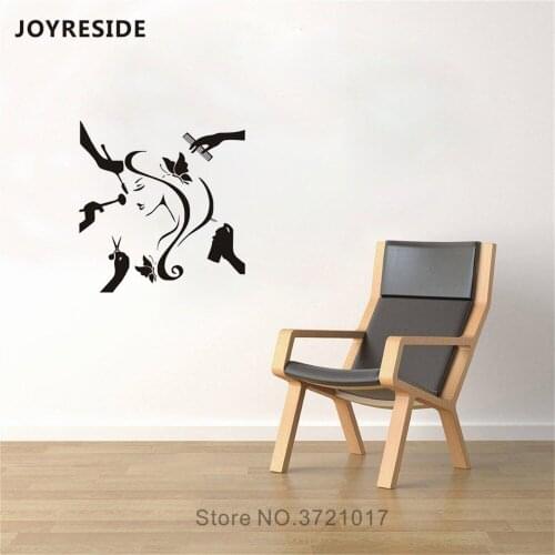 JOYRESIDE Salon Woman Wall Decal Hairdress Modern Girl Wall Sticker Art Vinyl Decor Home Livingroom Decor Interior Design A1068