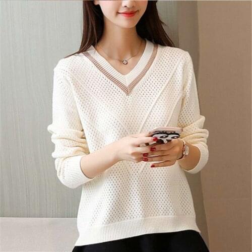 Fad autumn and winter sweater women pullover warmth-keeping hollow sweater women loose knit sweater women V-neck sweater