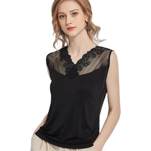 Vintage Halter Top Breathable Summer Clothes For Womens 70% Silk Lace V-Neck Sleeveless T-Shirts Vest Tank Ropa Mujer Gilet