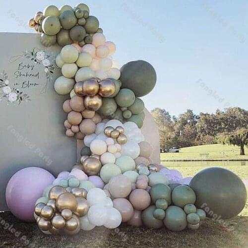 148pcs Balloon Arch Dusty Green Garland Kit Balloons Doubled Cream Peach Apricot Baby Shower Birthday Wedding Party Supplies