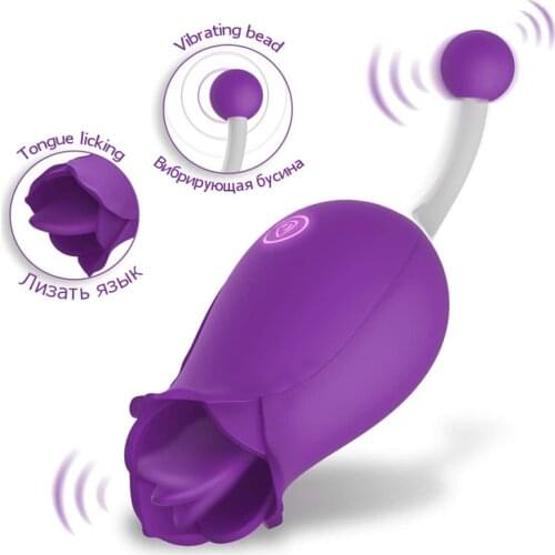 2 in 1 Licking & High-Frequency G-Spot Rose Clitoral Vibrator Vagina Clitoris Tongue Stimulator Vaginal Breast Nipple Massage