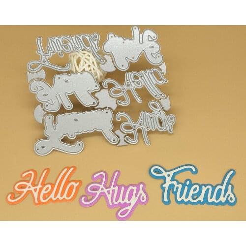 3 English phrases: hello, hugs, friends metal cutting mold for scrapbook photo album decoration DIY handmade art