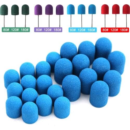 10Pcs Colourful Sanding Caps Nail Sanding Bands Block Caps Mandrel Gel Remover Foot Care Cuticle Drill Accessories 10*15/13*19