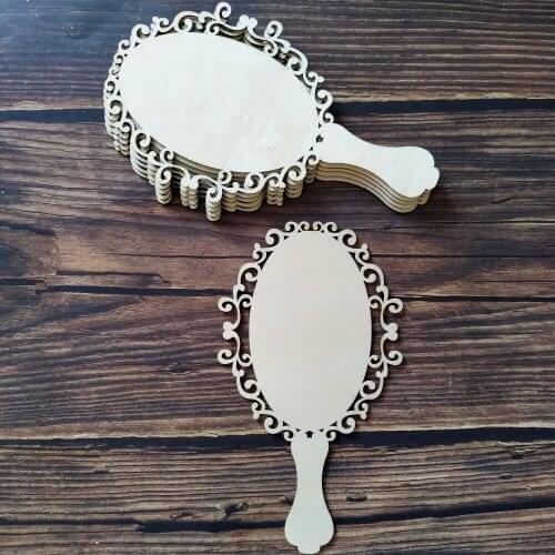 6pcs Wooden Hand Mirror Shape DIY Ornament Art Projects Craft Decoration Gift Decoupage