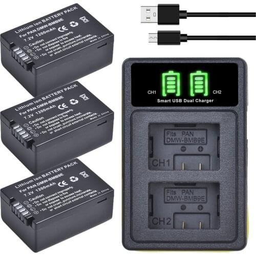 3Pc DMW-BMB9 DMW-BMB9E DMW BMB9 Batteries + LED Dual USB Charger for Panasonic Lumix DMC FZ40K FZ45K FZ47K FZ48K FZ60 FZ70 FZ100