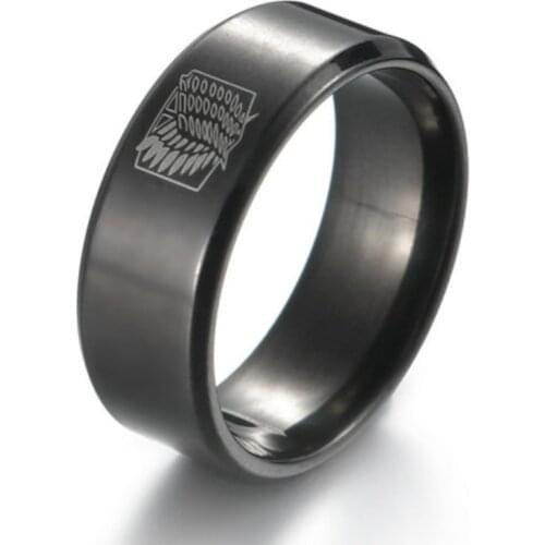 Anime Attack on Titan Black Black Stainless Steel Ring Wings Of Liberty Flag Finger Rings For Men Women Jewelry Fans Gifts