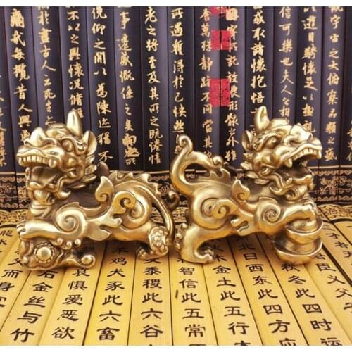 Large copper brave jade ruyi ingot pi xiu decoration lucky evil spirits a pair of crafts copper Bronze art bronze statue