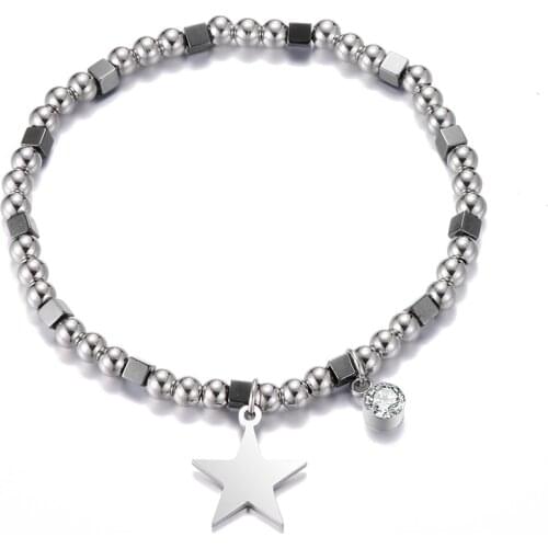 Stainless steel Star Butterfly Clover Heart Charm Bracelet Stainless Crystal Beads Elastic Adjustable Bracelet For Women Jewelry