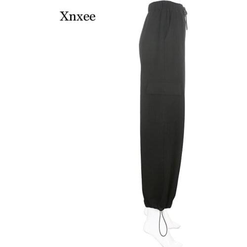 Streetwear Gothic Cargon Pants Hip Hop Black Loose Leg with Pockets Women Trousers High Waist Elastic Autumn Joggers