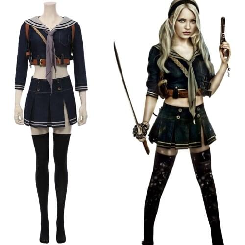 Fast Delivery Sucker Punch- Baby Doll Cosplay Costume Women Shirt Skirt Uniform Suit Halloween Carnival Fancy Dress