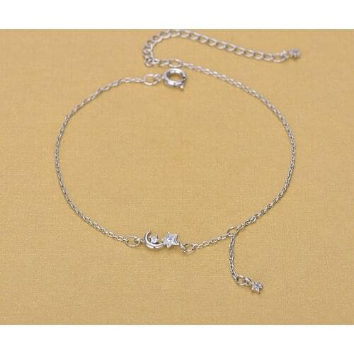 Solid Silver Anklets 925 Fashion Silver Chain Moon Star Anklet for Foot Barefoot Leg Jewelry Gifts