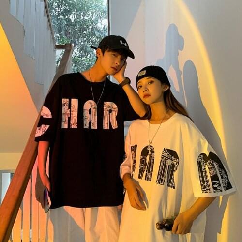 Spring Summer Mens T-shirts Cotton Print Short Sleeve T-shirt Loose Casual Men Women Tops Korean Style Oversize Clothing