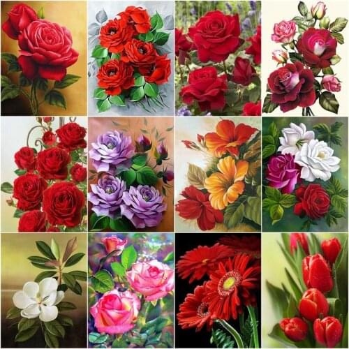 GATYZTORY Paint By Number Flowers HandPainted Painting Art Gift DIY Pictures By Numbers Red Flowers Kits Drawing On Canvas Home