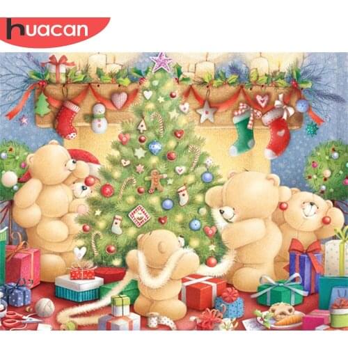 HUACAN 5D DIY Diamond Painting Christmas Bear Mosaic Rhinestone Cross Stitch House Full Square Diamond Embroidery Wall Art