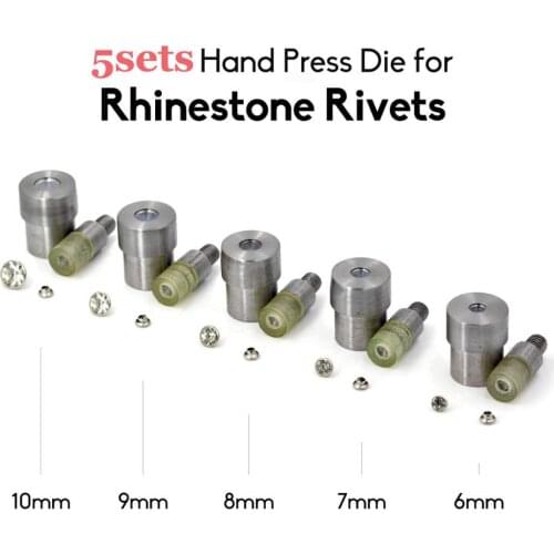 KALASO 5Sets Hand Press Dies Mould Tool for Crystal Rhinestone Rivets Die Setter Snap Setting Tools 6mm 7mm 8mm 9mm 10mm