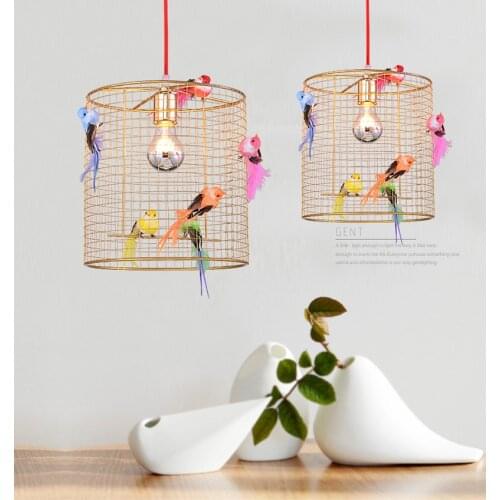 Creative Colorful Bird Cage Pendant Light Morden Bedroom Balcony Living Room Iron Bird Lamp Home Decor Led Kitchen Hanging Lamps